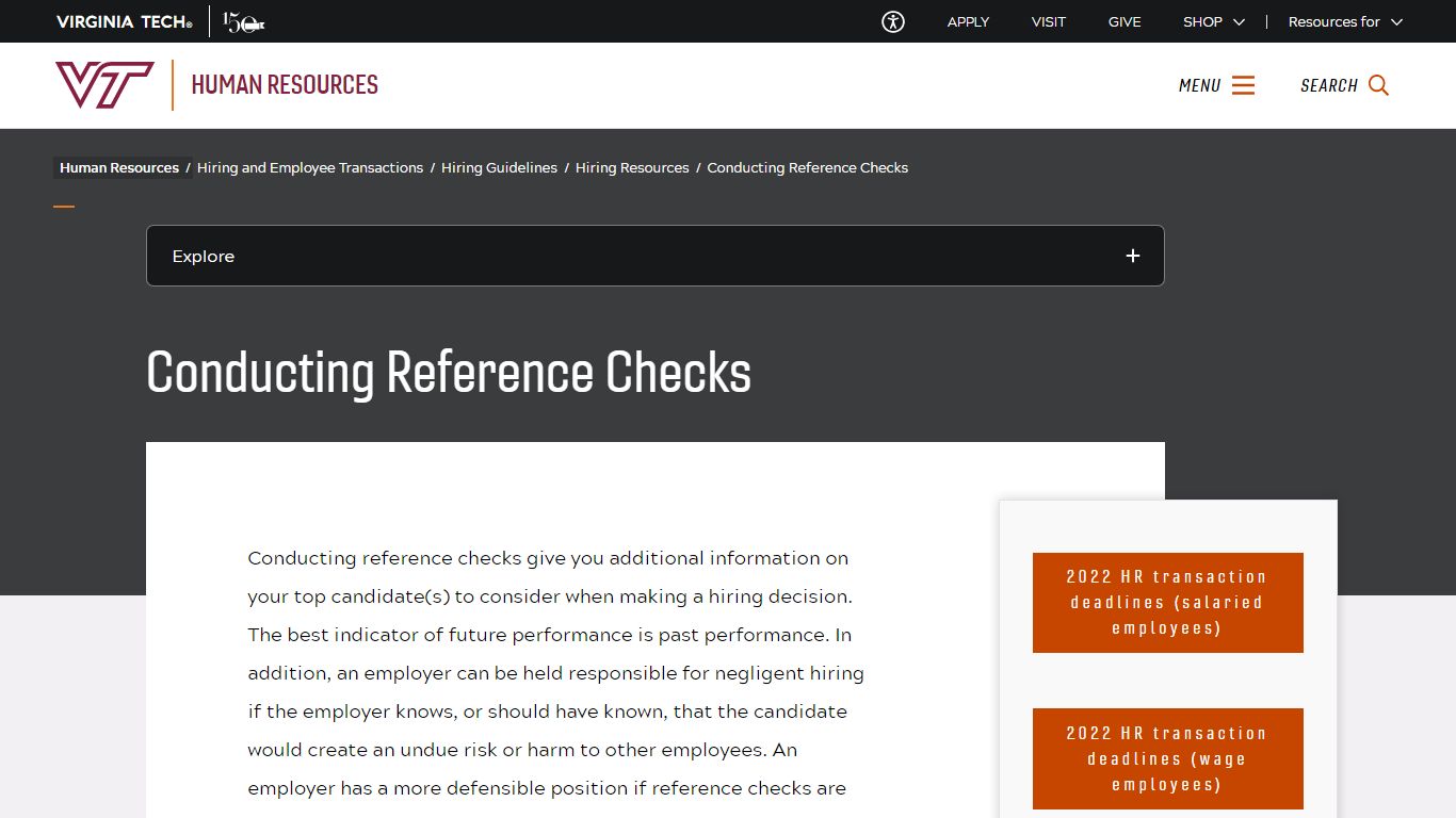 Conducting Reference Checks | Human Resources | Virginia Tech