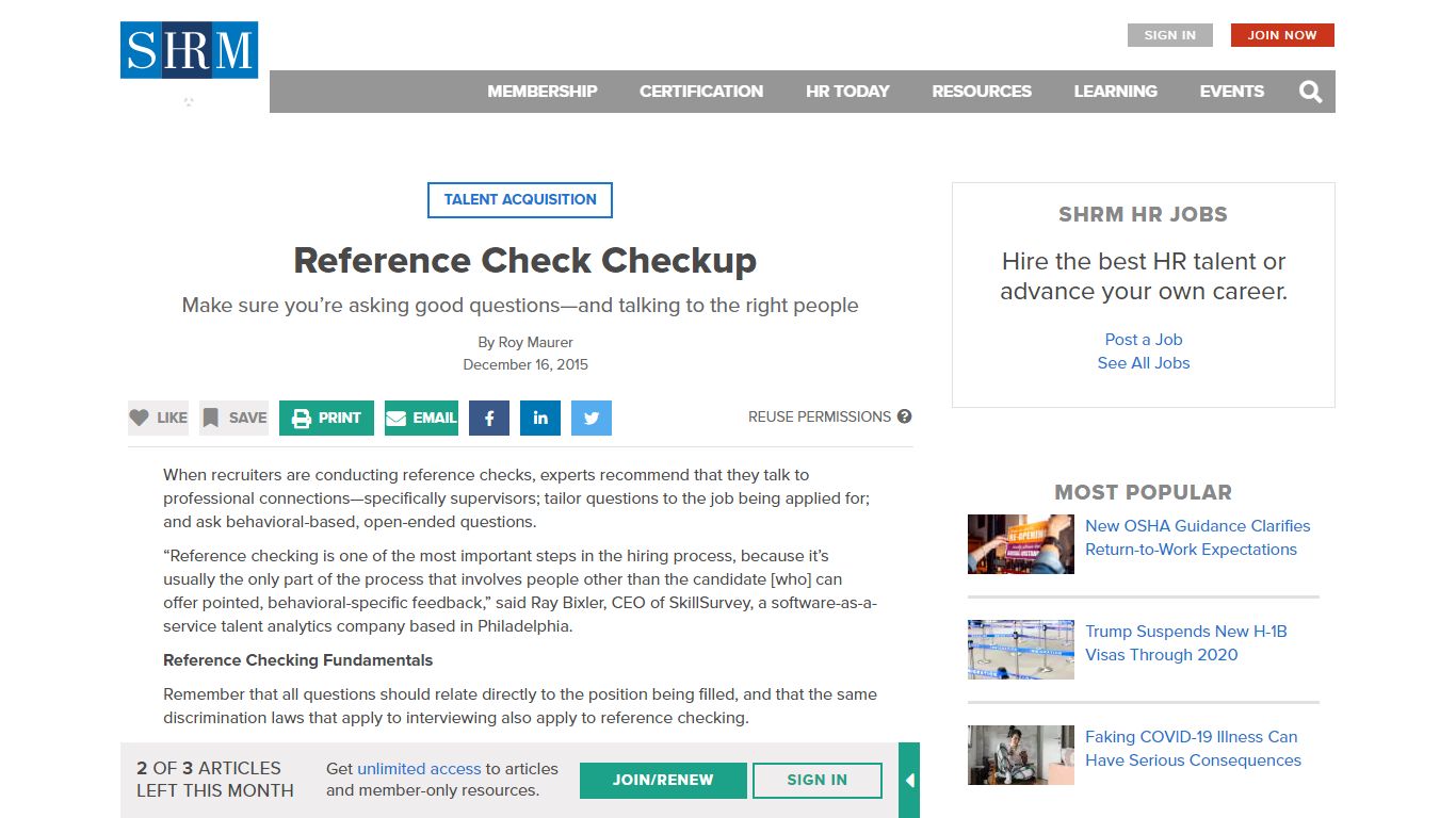 Reference Check Checkup - SHRM